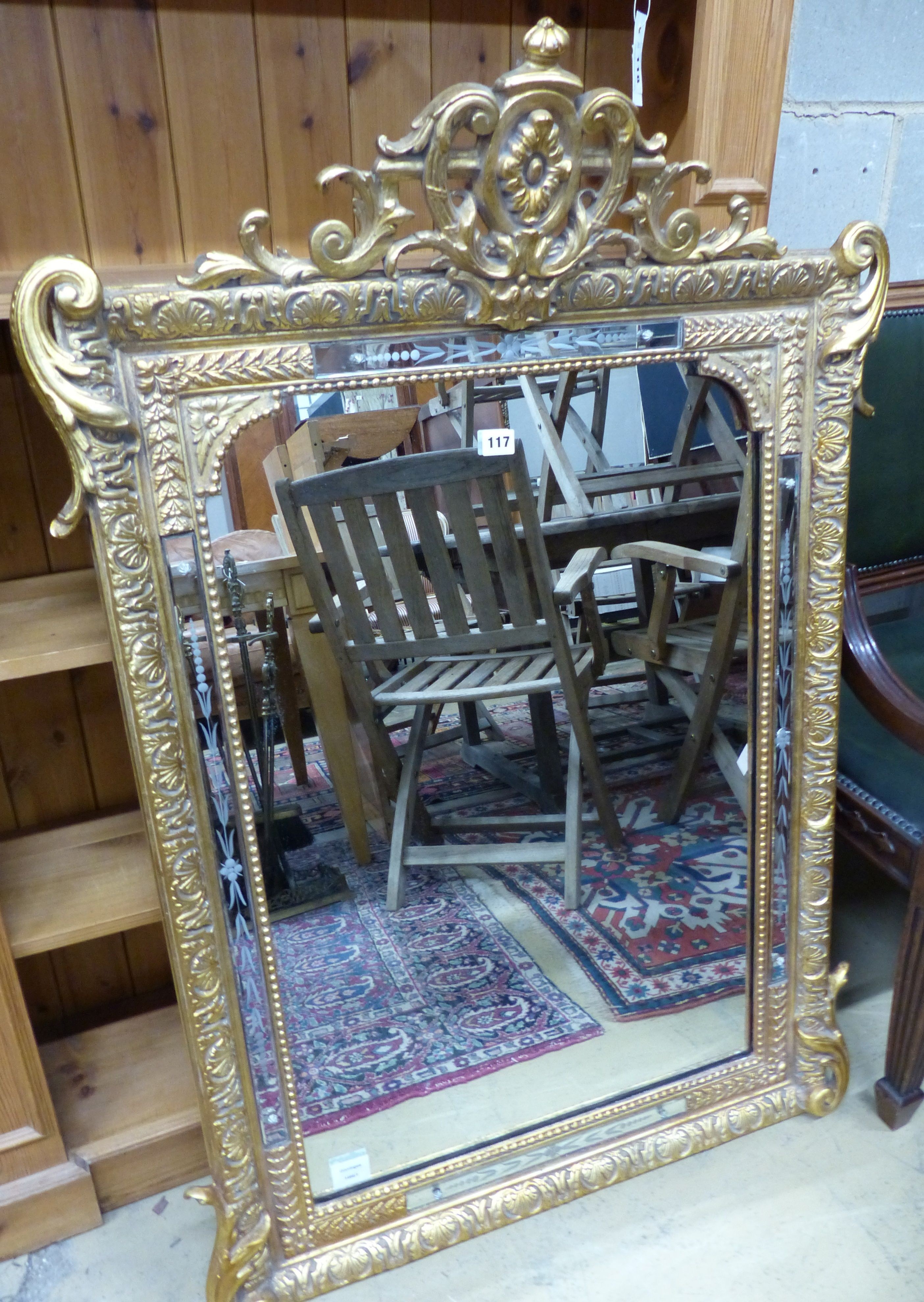 A Victorian style giltwood wall mirror, with pierced surmount, W.80cm H.119cm